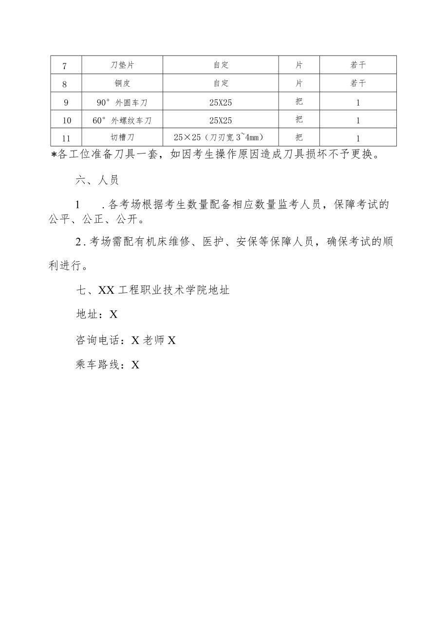 XX工程职业技术学院202X对口升学技能考核数控车考场准备单.docx_第3页