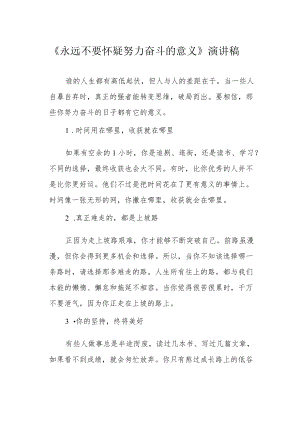 《永远不要怀疑努力奋斗的意义》演讲稿.docx