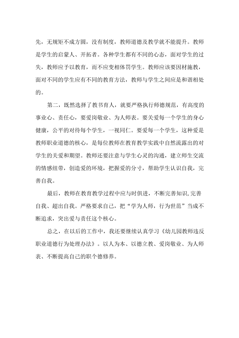 《幼儿园教帅违反职业道德行为处理办法》学习心得体会2篇.docx_第2页