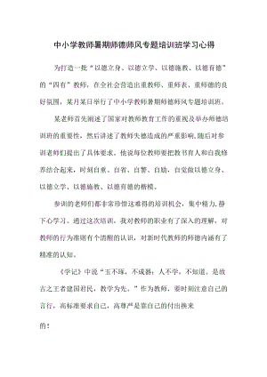 中小学教师暑期师德师风专题培训班学习心得（800字）.docx