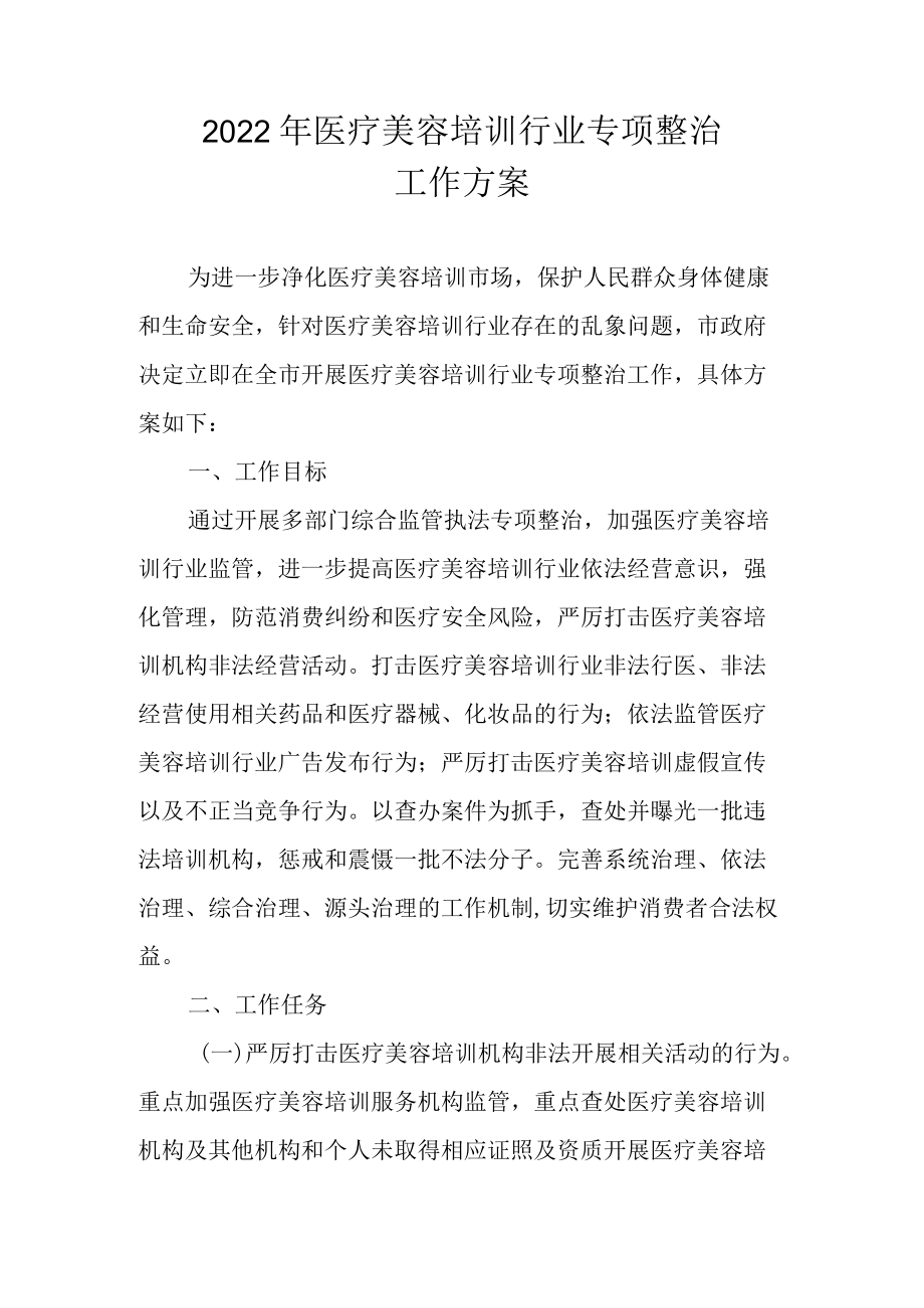 2022医疗美容培训行业专项整治工作方案.docx_第1页