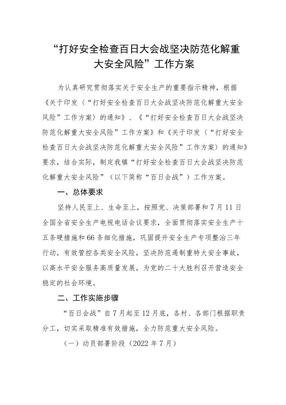 “打好安全检查百日大会战 坚决防范化解重大安全风险”工作方案.docx_第1页