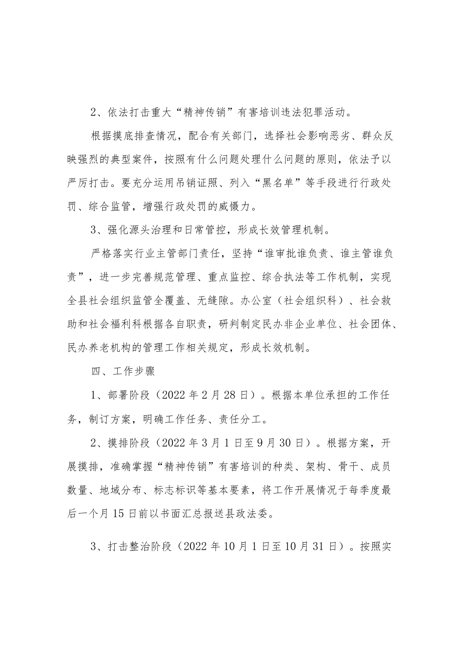 XX县民政局依法打击遏制“精神传销”有害培训工作实施方案.docx_第2页