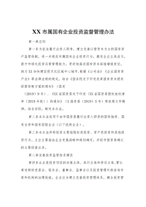 XX市属国有企业投资监督管理办法.docx