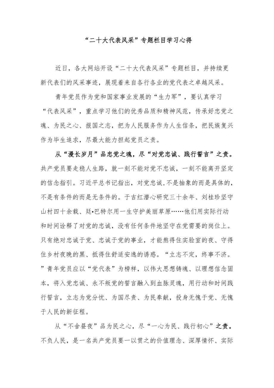 “二十大代表风采”专题栏目学习心得3篇.docx_第1页