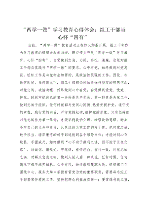 “两学一做”学习教育心得体会：组工干部当心怀“四有”.docx