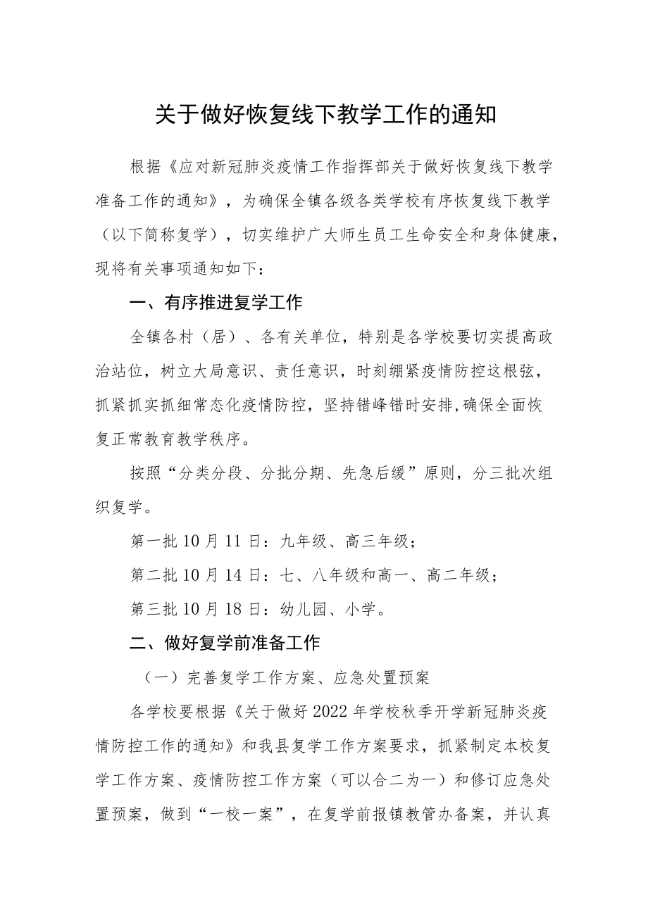 关于做好恢复线下教学工作的通知.docx_第1页