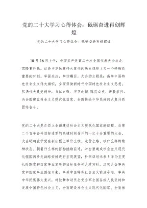 党的二十大学习心得体会：砥砺奋进 再创辉煌.docx