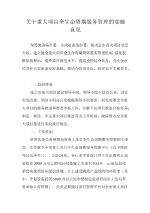 关于重大项目全生命周期服务管理的实施意见.docx