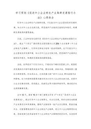 学习贯彻《促进中小企业特色产业集群发展暂行办法》心得体会.docx