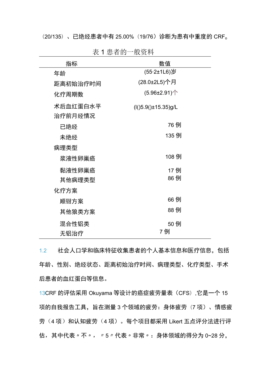 2022卵巢癌癌因性疲乏与卵巢功能丧失相关性研究（全文）.docx_第2页