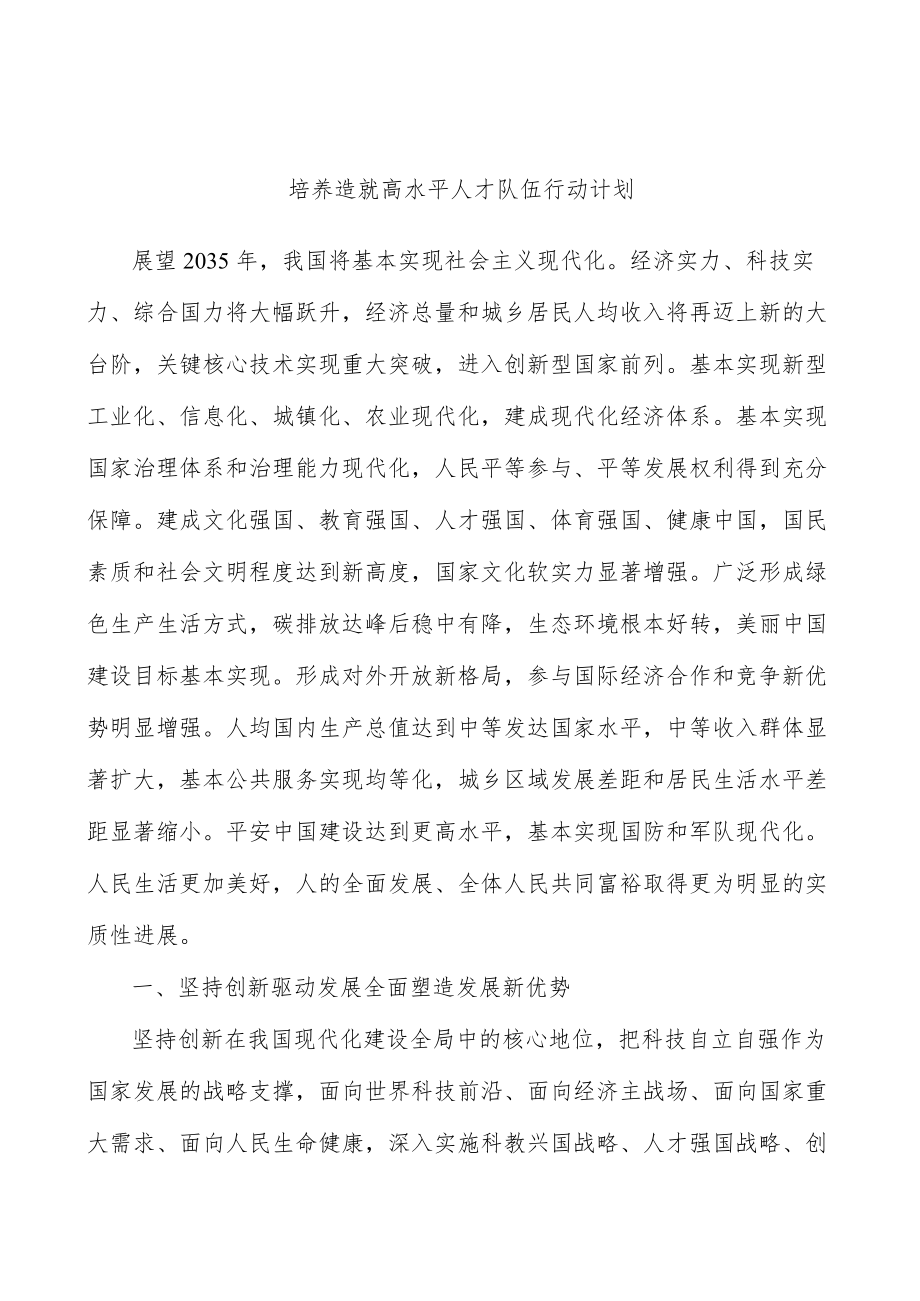 培养造就高水平人才队伍行动计划.docx_第1页