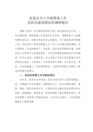 某某市关于开展禁毒工作及队伍建设情况的调研报告.docx