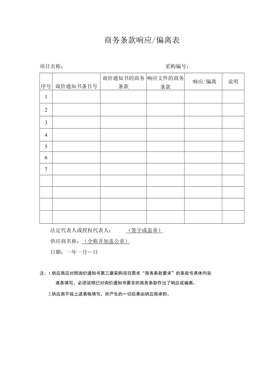 商务条款响应偏离表.docx_第1页