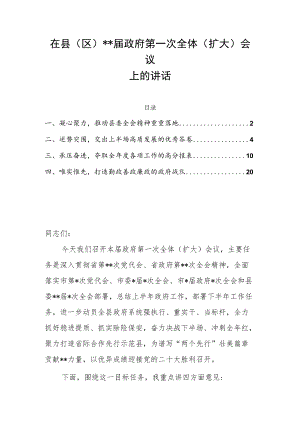 在县(区)届政府第一次全体（扩大）会议上的讲话.docx