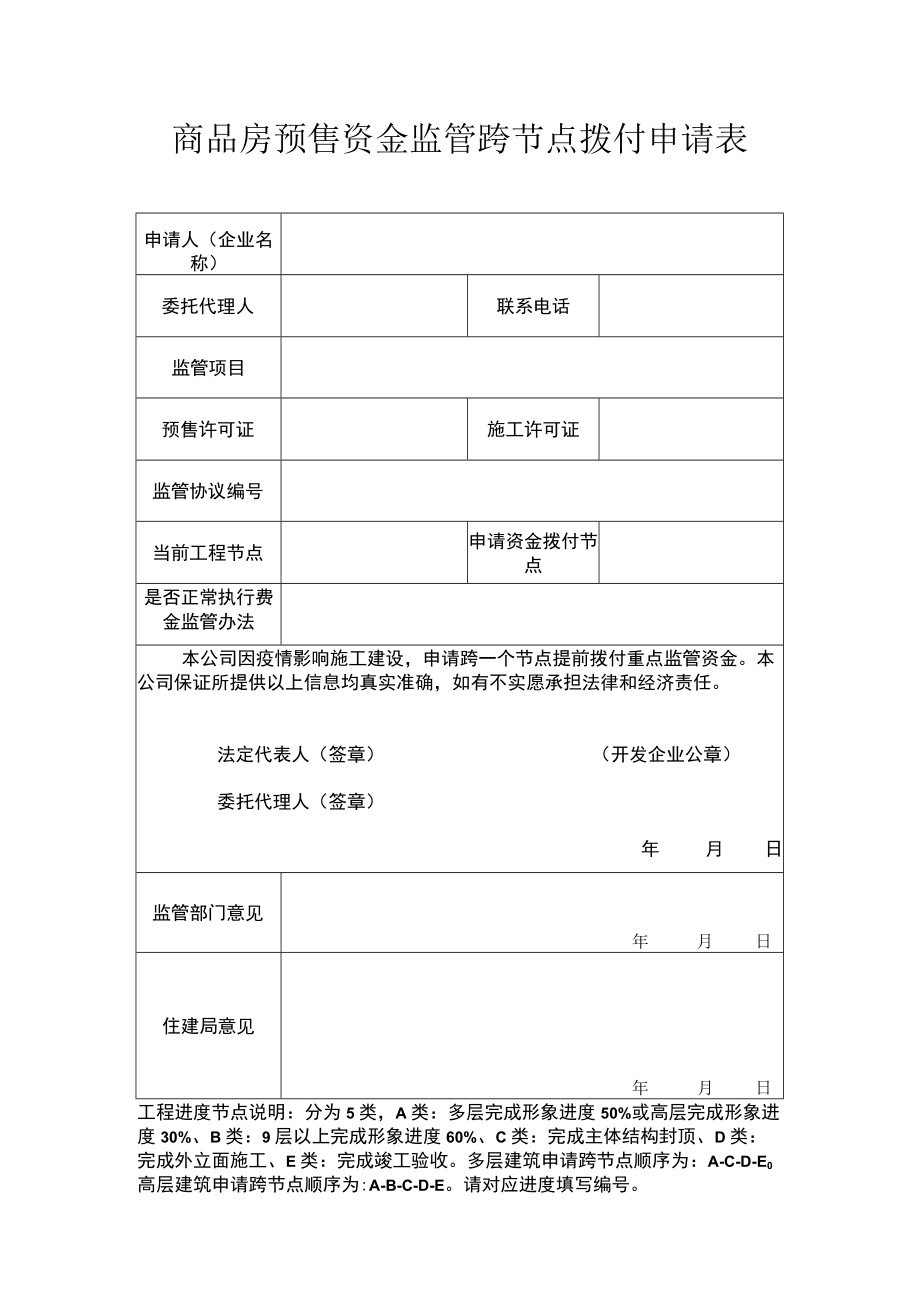 商品房预售资金监管项目跨节点申请表（一张许可证对应一份申请）.docx_第1页