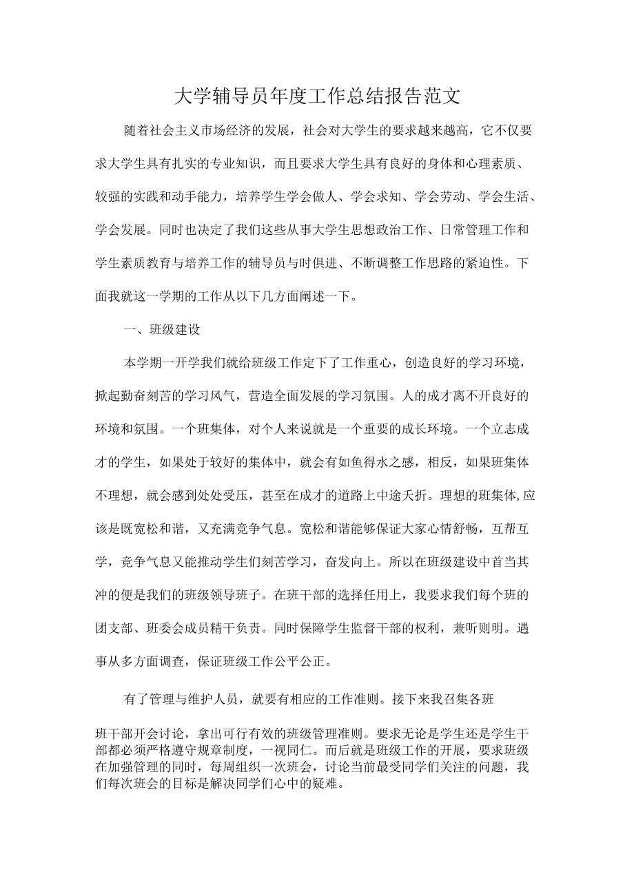 大学辅导员年度工作总结报告范文.docx_第1页