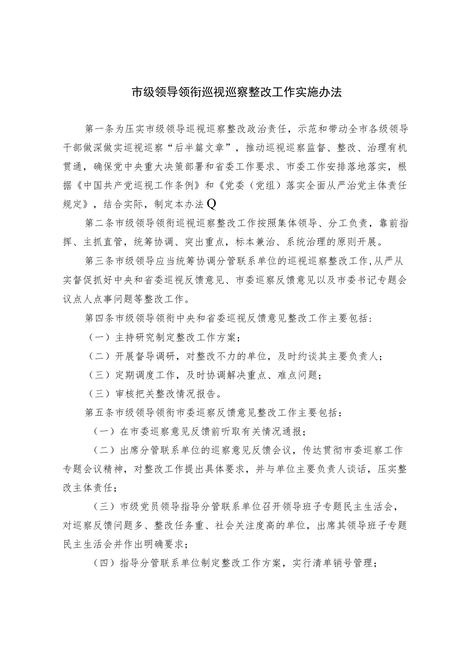 市级领导领衔巡视巡察整改工作实施办法（试行）.docx_第1页