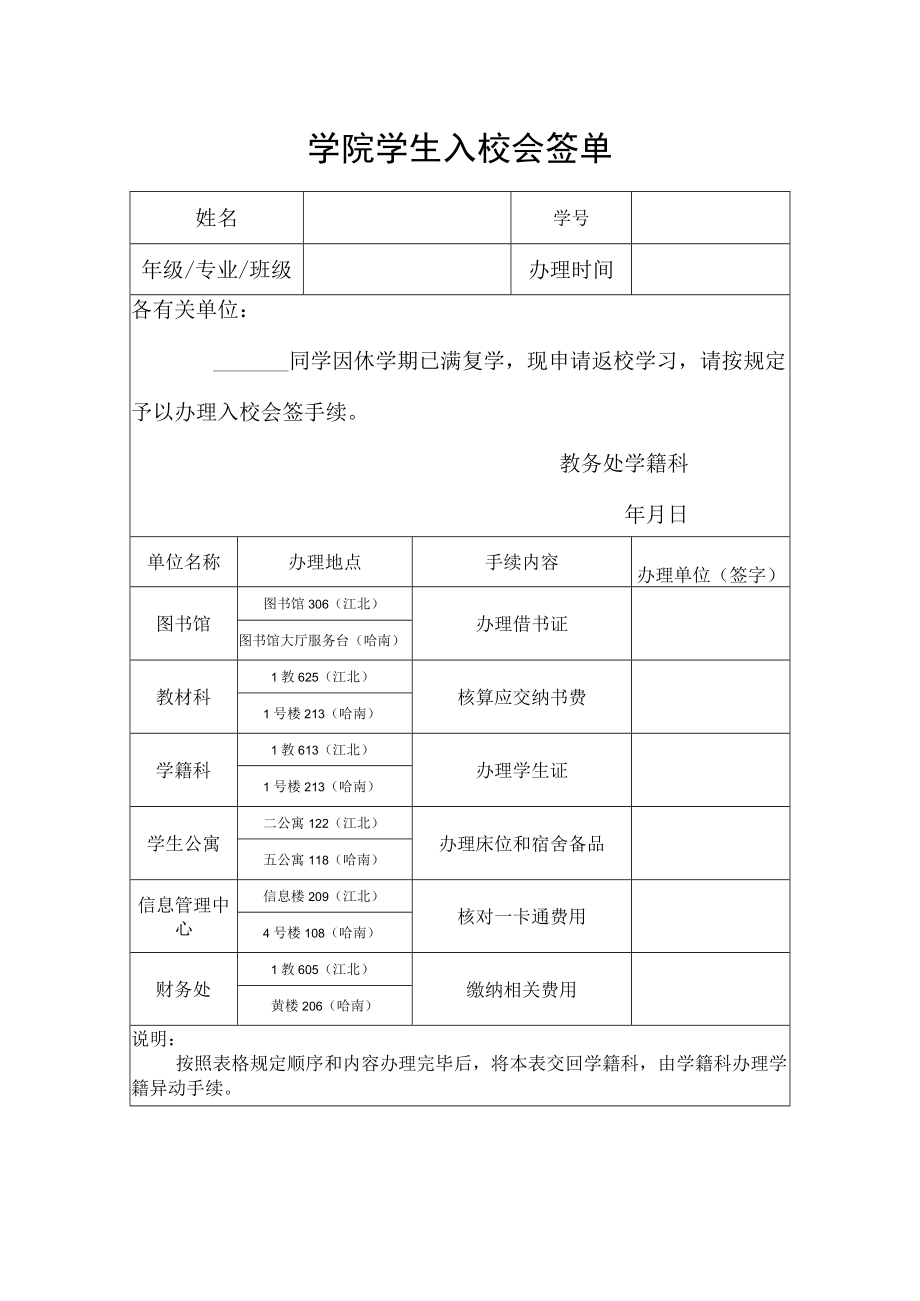 学院学生入校会签单.docx_第1页