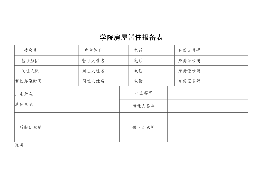 学院房屋暂住报备表.docx_第1页