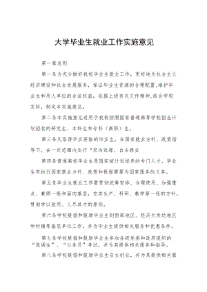 大学毕业生就业工作实施意见.docx