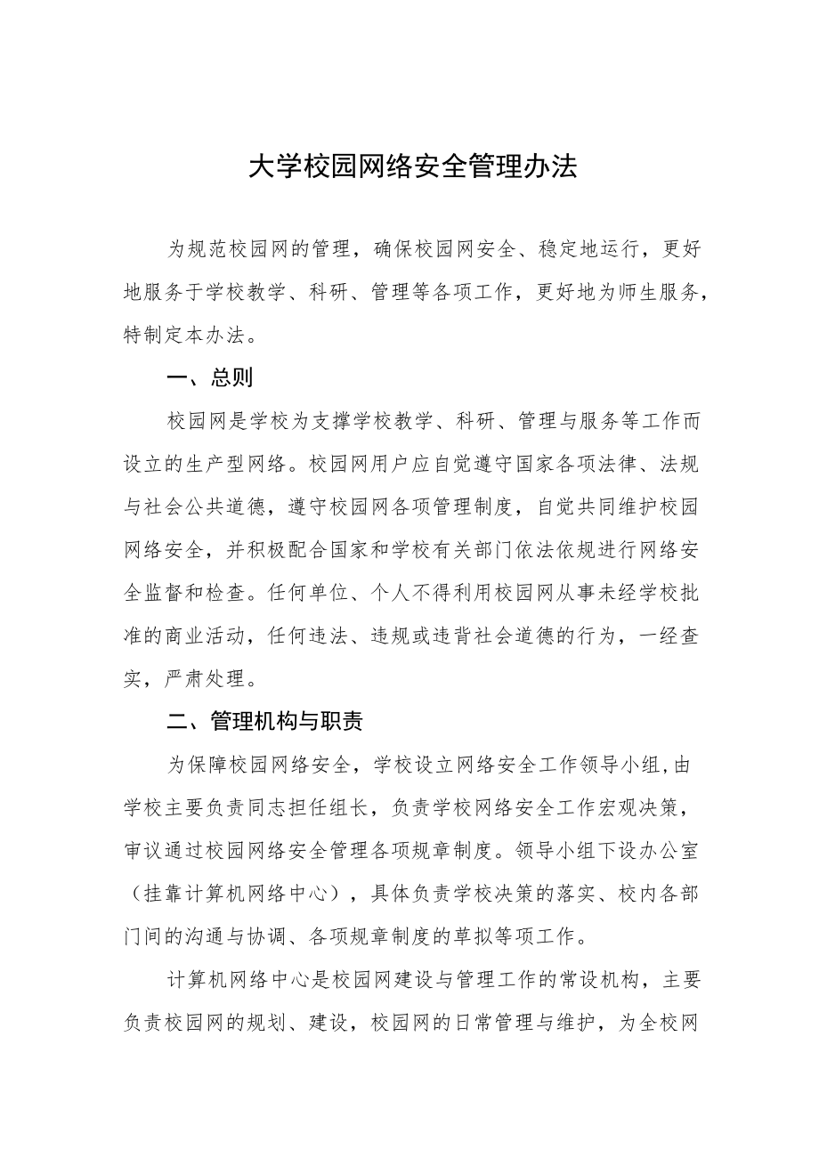 大学校园网络安全管理办法.docx_第1页