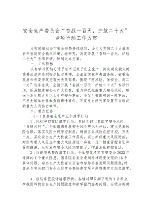 安全生产委员会“奋战一百天护航二十大”专项行动工作方案.docx