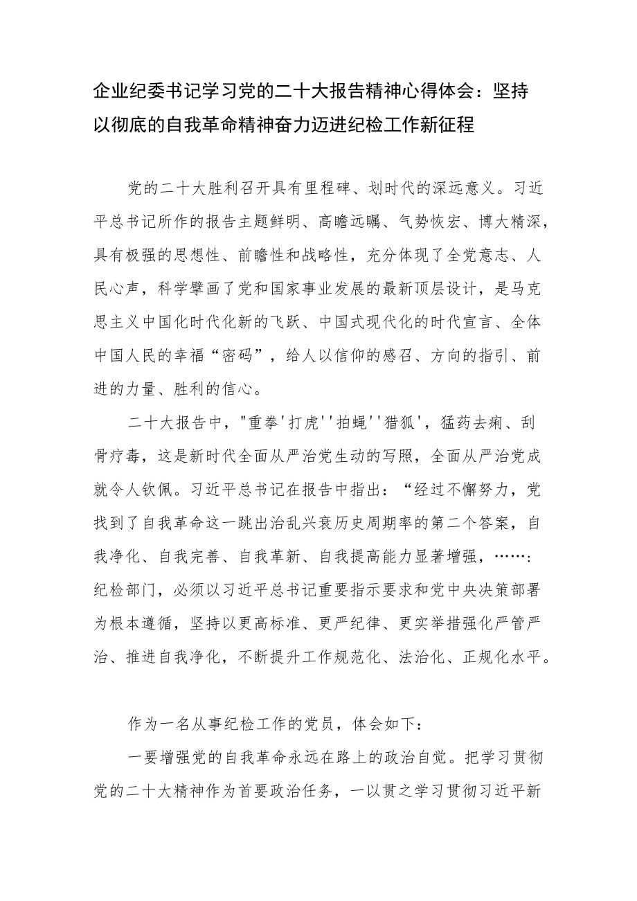 市企业乡镇纪委书记学习二十大精神心得体研讨发言5篇.docx_第2页