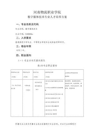 河南物流职业学院数字媒体技术专业人才培养方案.docx