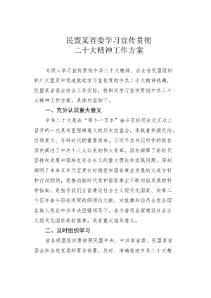 民盟某省委学习宣传贯彻二十大精神工作方案.docx