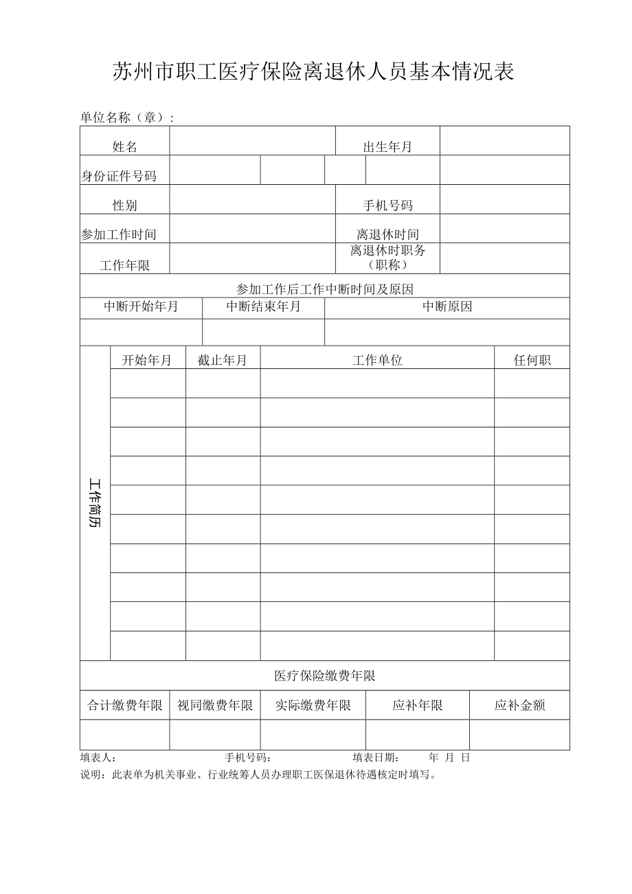 苏州市职工医疗保险离退休人员基本情况表.docx_第1页