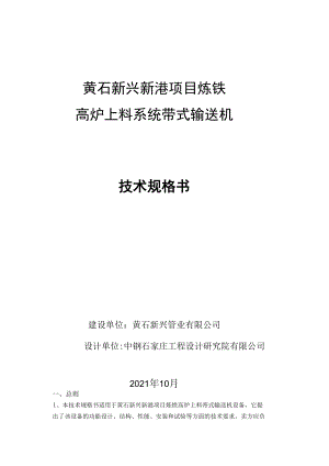 黄石新兴新港项目炼铁高炉上料系统带式输送机技术规格书.docx