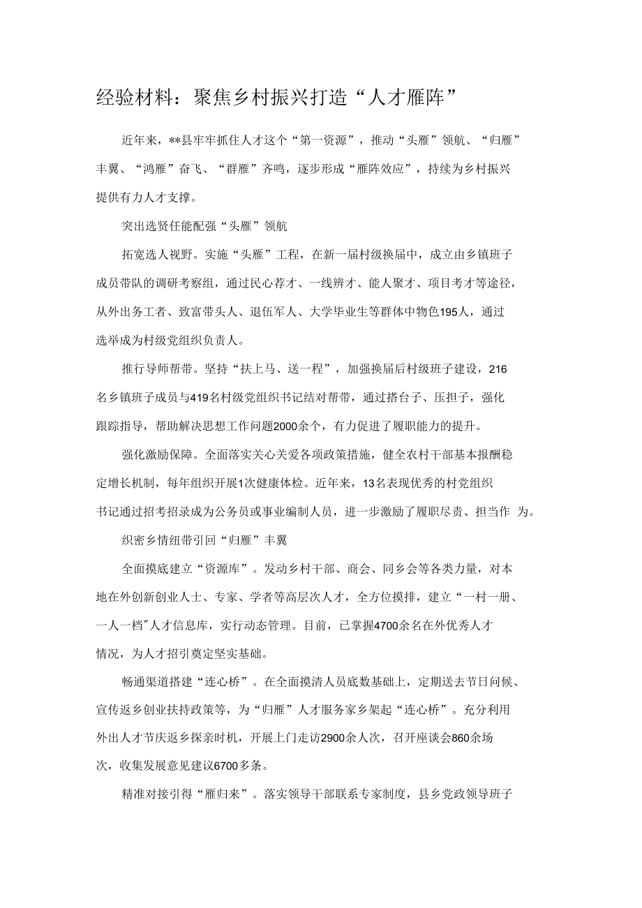 经验材料：聚焦乡村振兴 打造“人才雁阵”.docx_第1页