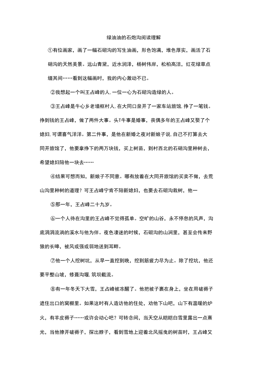 绿油油的石炮沟阅读理解.docx_第1页