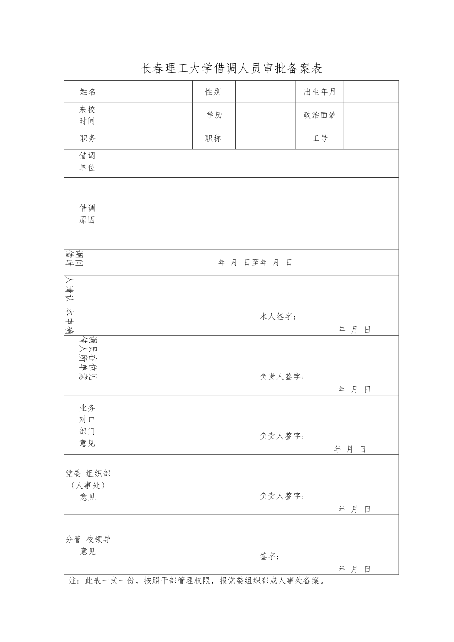 长春理工大学借调人员审批备案表.docx_第1页