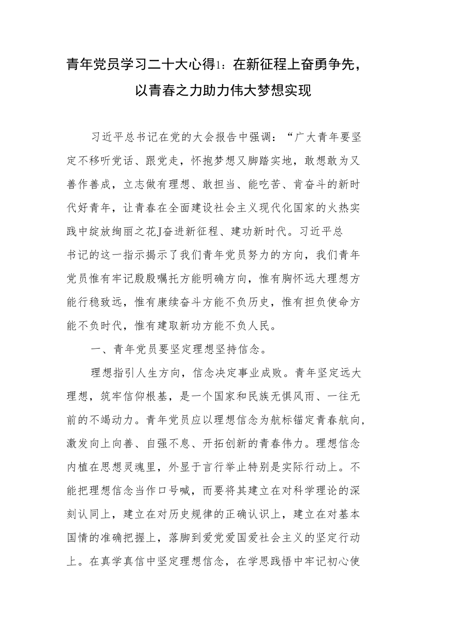 青年干部党员贯彻落实二十大精神学习心得体会感想领悟6篇.docx_第1页