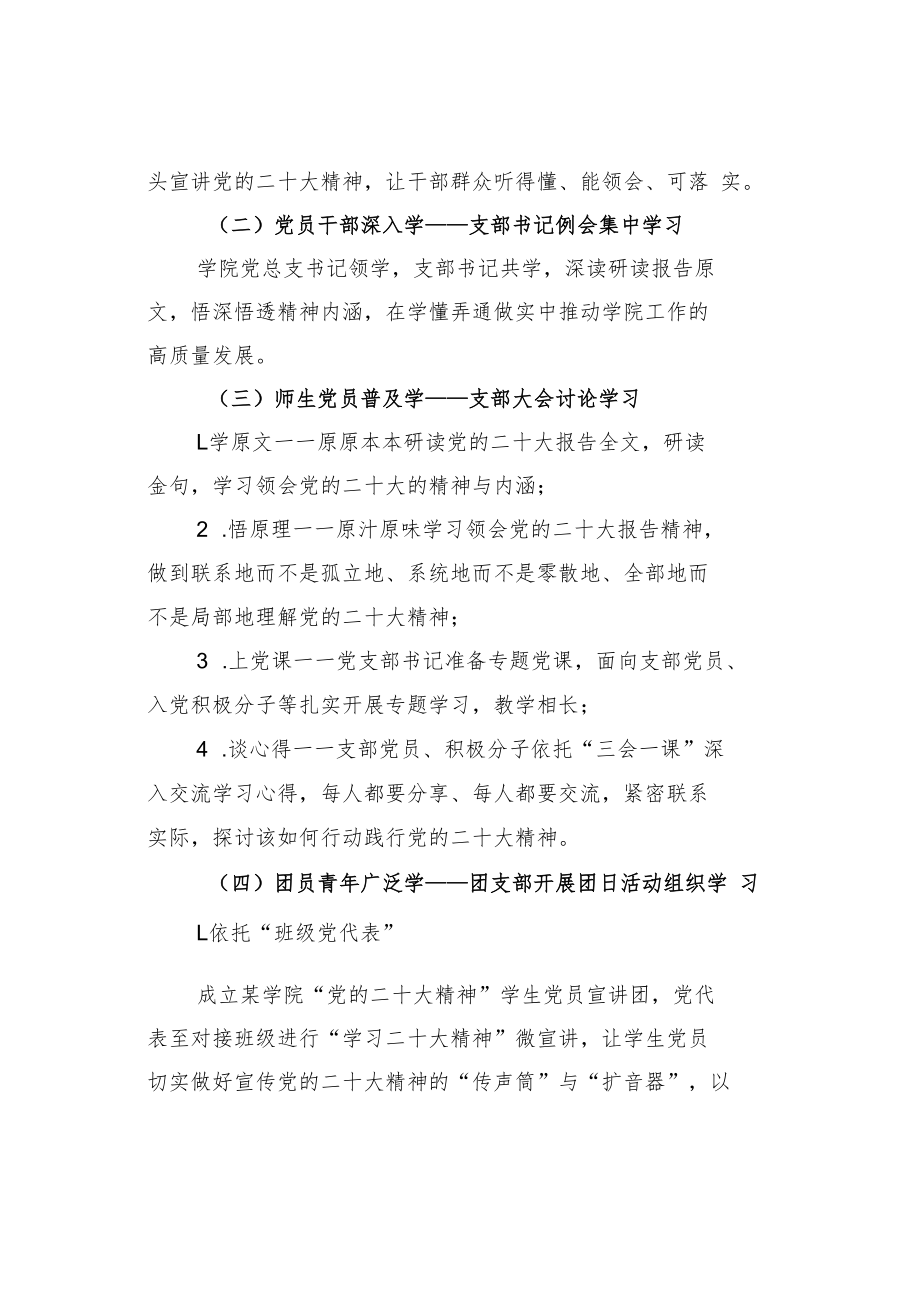 某某学院党总支深入学习宣传贯彻党的二十大精神工作方案.docx_第2页