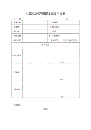 物业公司设施设备停用限制使用申请表.docx