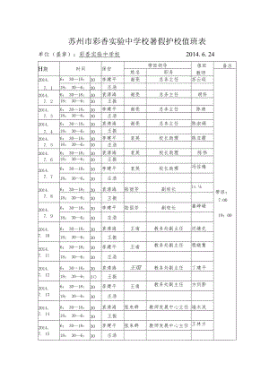 苏州市彩香实验中学校暑假护校值班表.docx