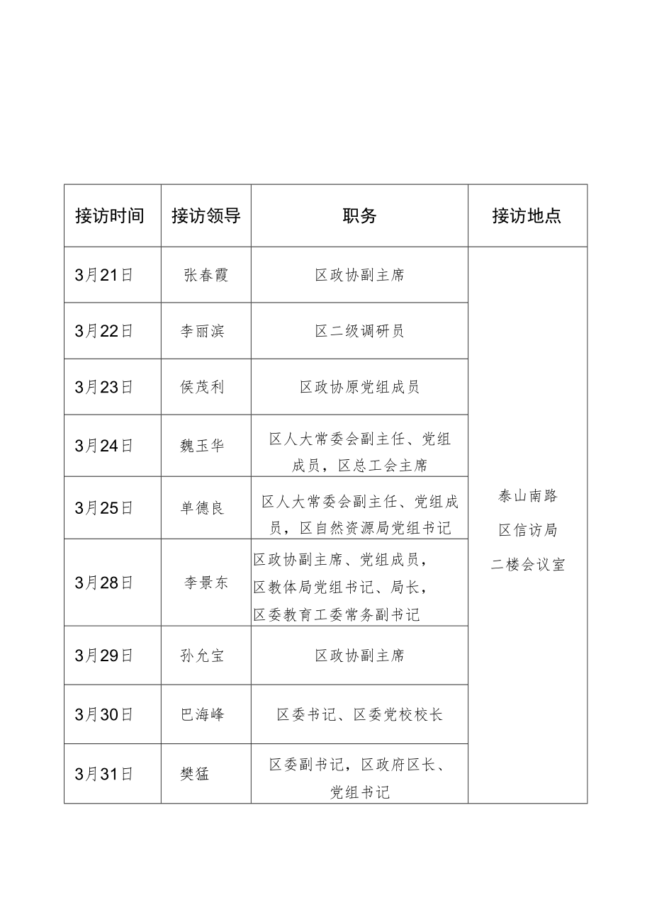 薛城区2022年3月份区级领导干部定期接待群众来访计划表.docx_第3页