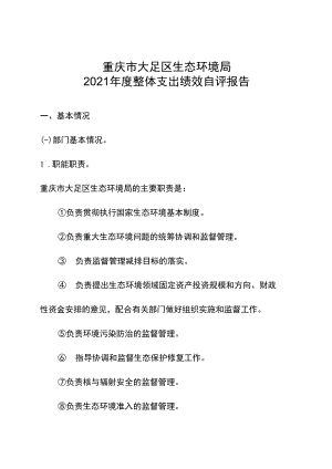 重庆市大足区生态环境局2021年度整体支出绩效自评报告.docx