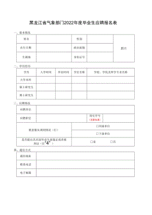 辽宁省气象部门2014年度毕业生应聘报名表.docx