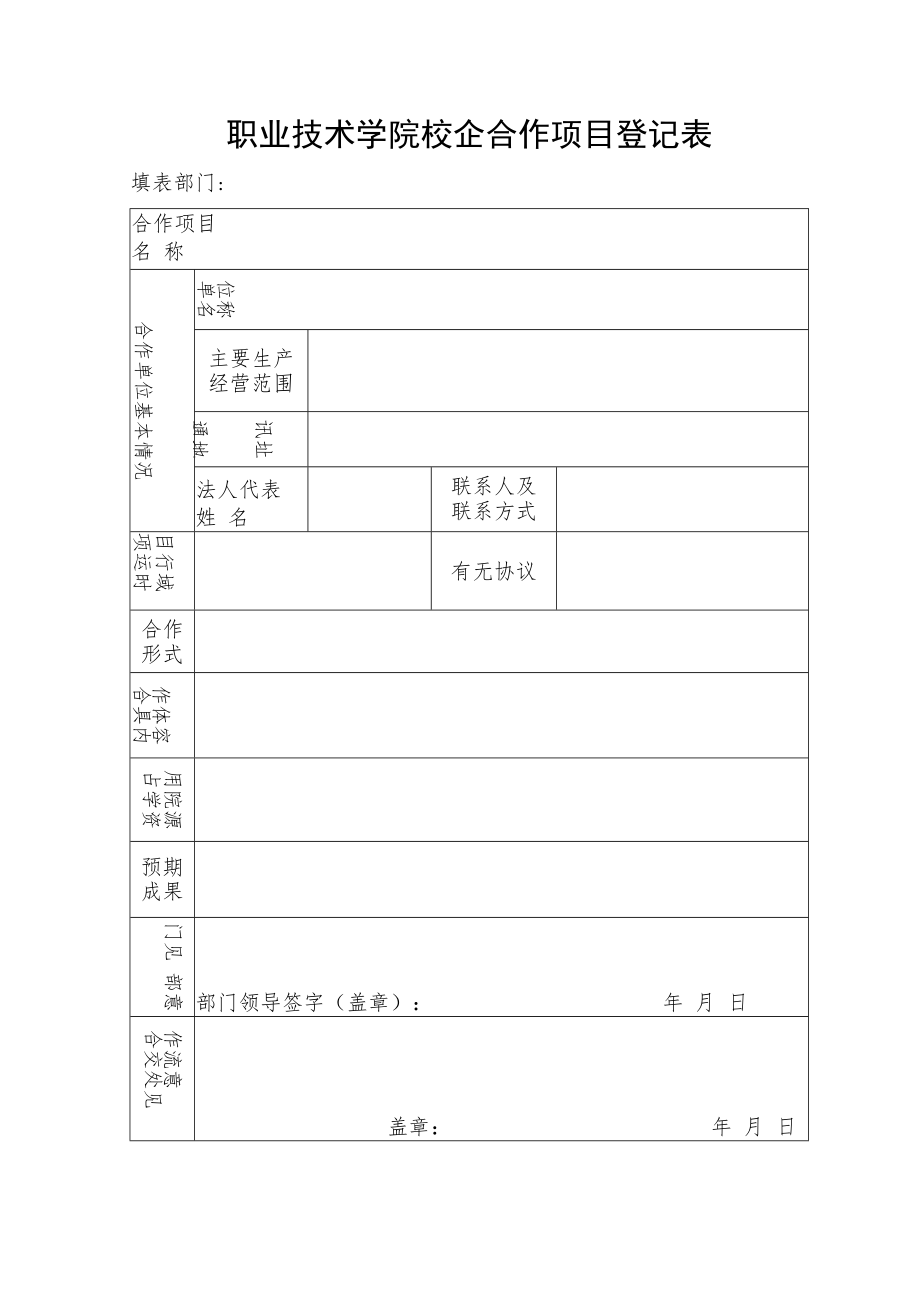 职业技术学院校企合作项目登记表.docx_第1页