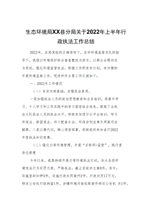 生态环境局XX县分局关于2022年上半年行政执法工作总结.docx