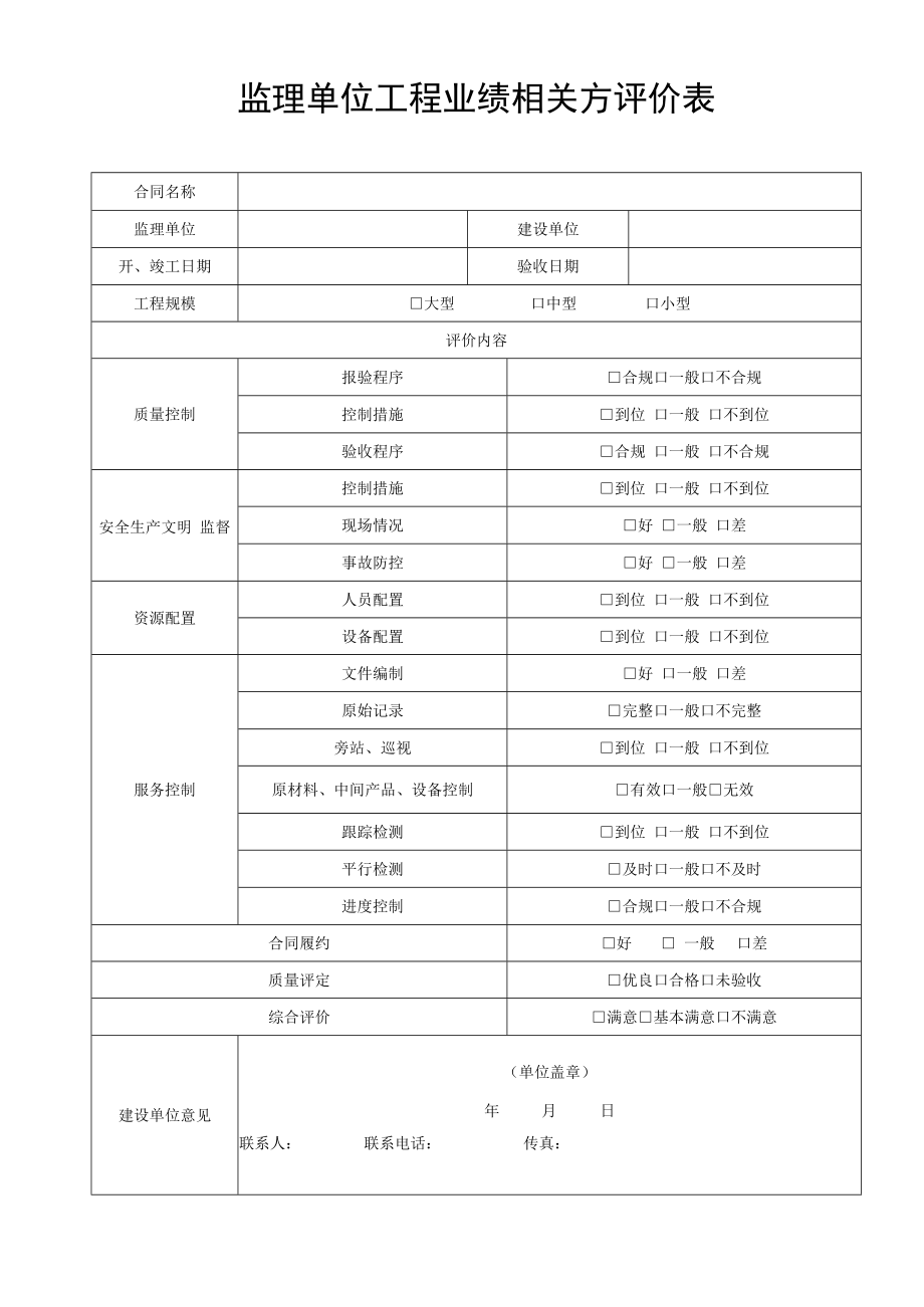 监理单位工程业绩相关方评价表.docx_第1页