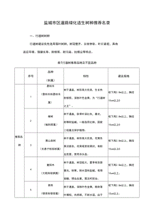 盐城市区道路绿化适生树种推荐名录.docx