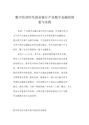 数字经济时代商业银行产业数字金融的探索与实践.docx