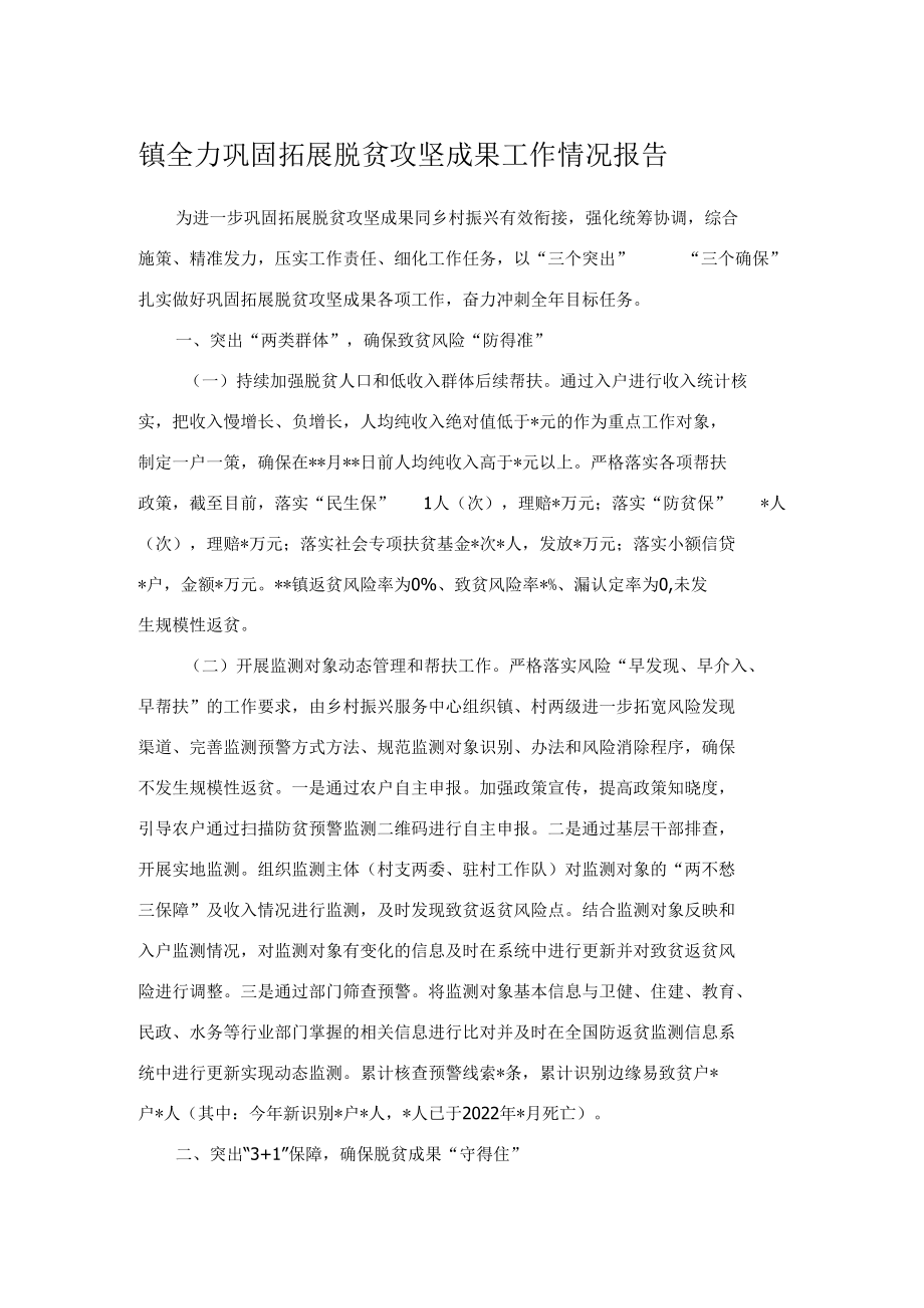 镇全力巩固拓展脱贫攻坚成果工作情况报告.docx_第1页