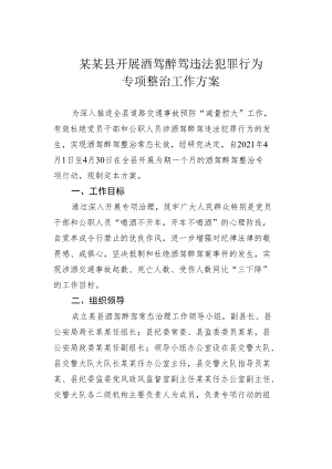 某某县开展酒驾醉驾违法犯罪行为专项整治工作方案.docx