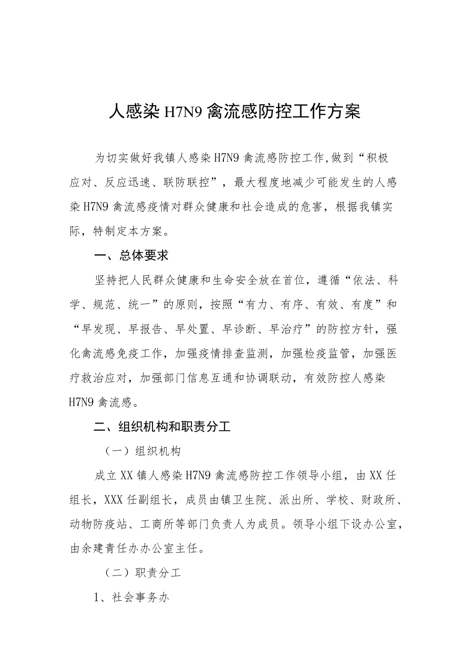 人感染H7N9禽流感防控工作方案.docx_第1页